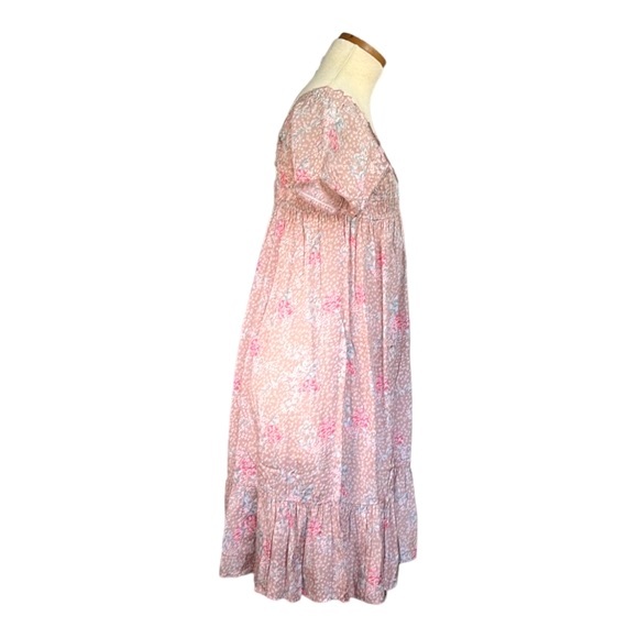 Free People Dainty Watercolor Floral-Print Smocked Mini Dress, Taupe, Small - Picture 6 of 13